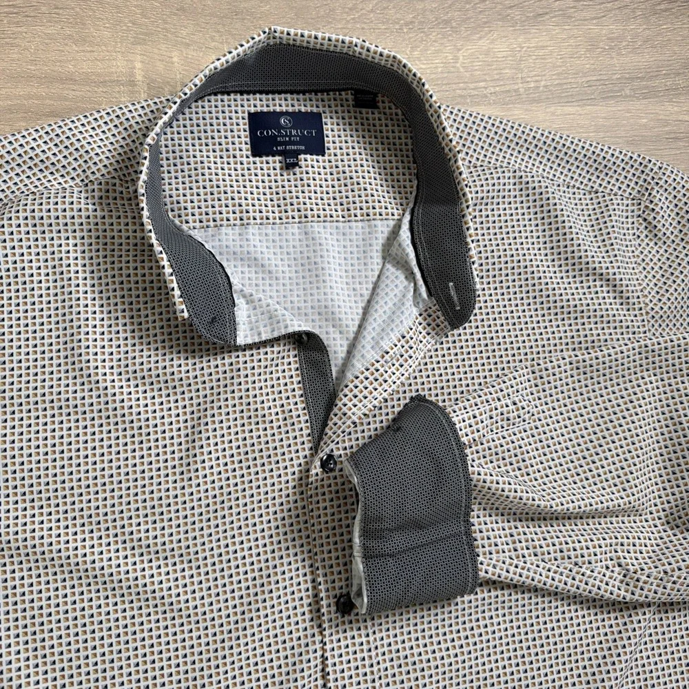 Con.Struct XXL Mens Shirt 4 Way Stretch Geometric‎ Design Slim Poly Spandex